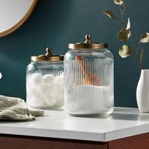 Large Bath Glass Canister Brass - Threshold